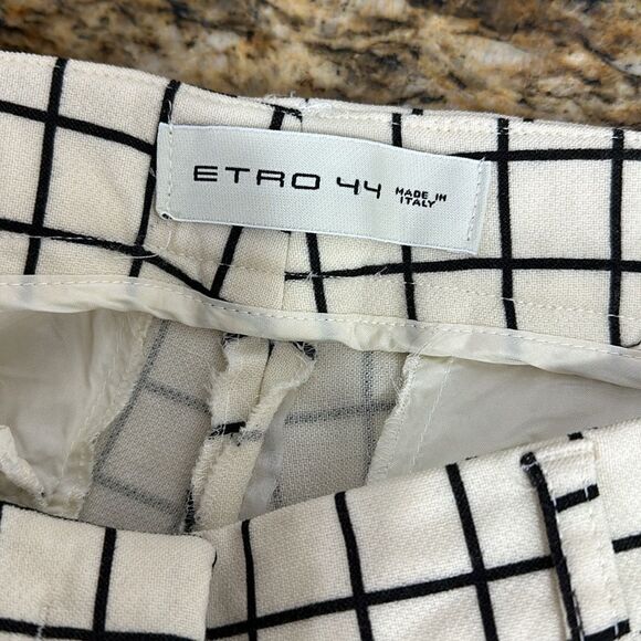 ETRO Made In Italy Cream And Black Window Check Flared Leg Pants Size 44 - Picture 4 of 13